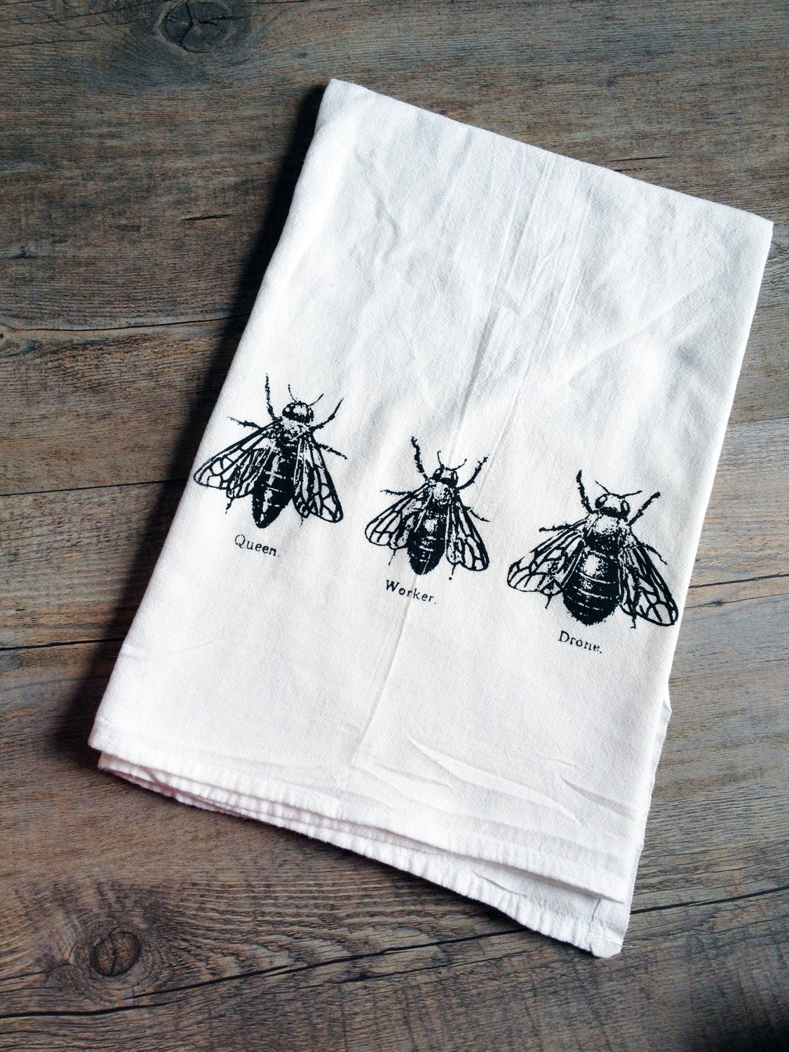 Bee Trio Screen Printed Kitchen Flour Sack Tea Towel - Earth Friendly and Reusable