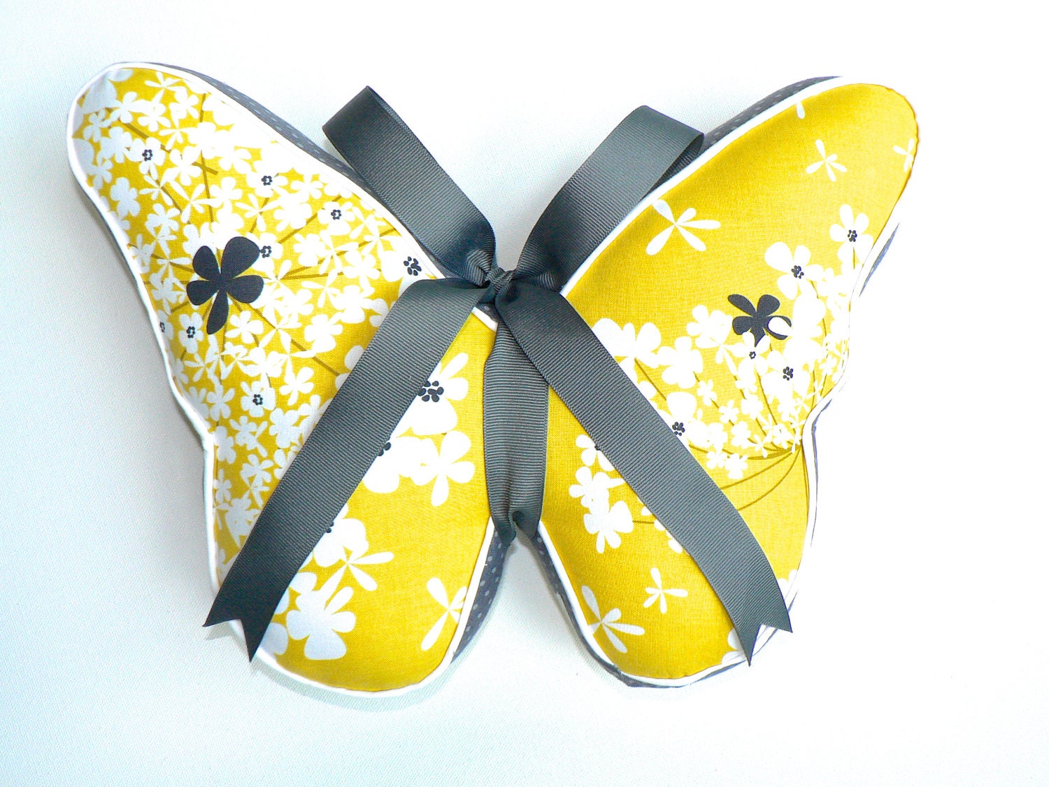 Butterfly Pillow Yellow, White, Gray