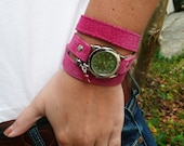 Wrap watch Hot pink suede, suede wrap watch,
