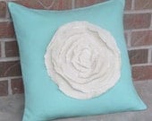 Decorative Pillows Romantic Cottage Chic Robins Egg Blue Ivory Flower 18" x 18"