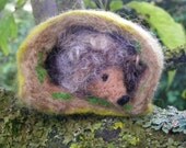 Needle Felted Hedgehog in His Home - softnwoolly