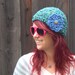 Crochet Cloche with Big Flower, Blue & Green (hat with flower, soft bouclé yarn)