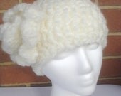 CLEARANCE Crochet Winter White Beanie with Large Flower Hat