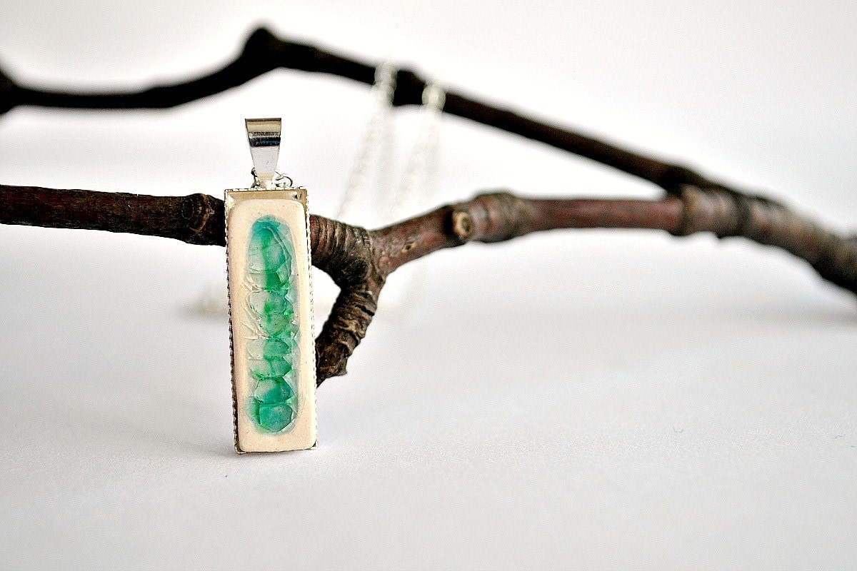 Earth - White and green - ceramic necklace - glass fused ceramics -  contemporary jewelry - ceramic pendant