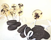 12 Cookies and Cream Lollipops-Gourmet Artisan Candy-Oreo Inspired-Black & White Wedding Favors-Hard Candy Suckers-Party Favors