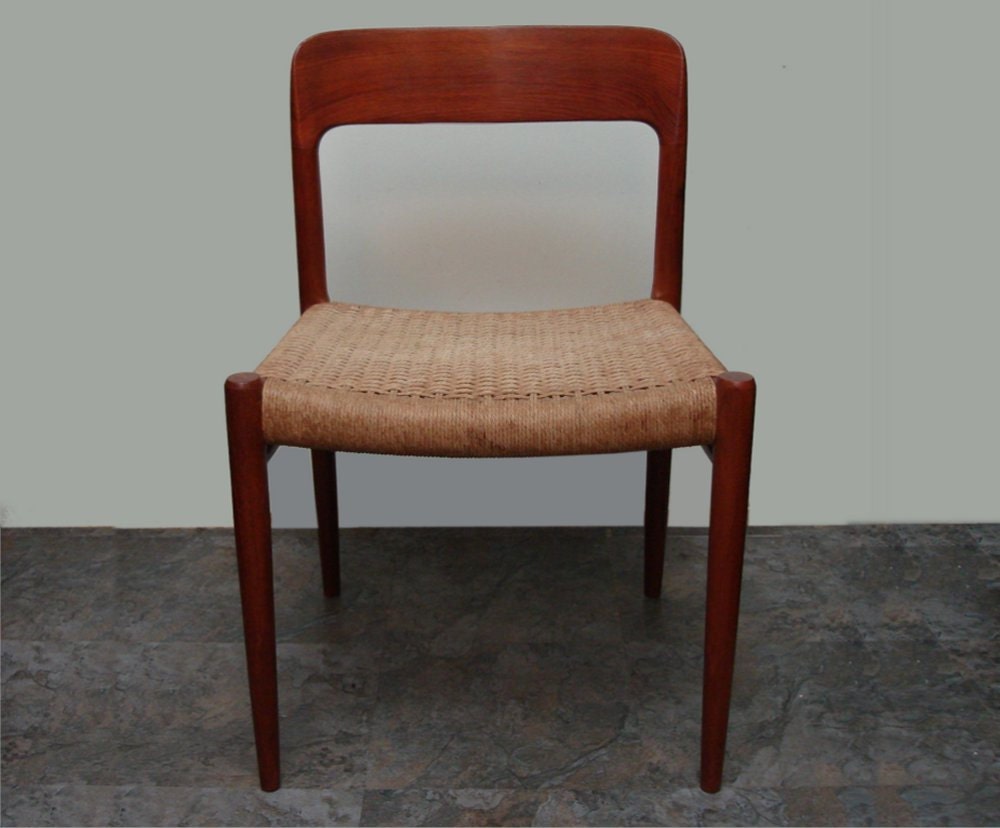 Moller Danish Modern Side Chair Mid Century number 75 1950s Teak and Cord Vintage
