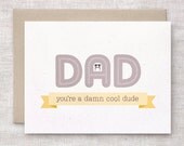 Father's Day Card, Funny Dad Card - Eco Friendly Happy Fathers Day - Damn Cool Dude, Mustache