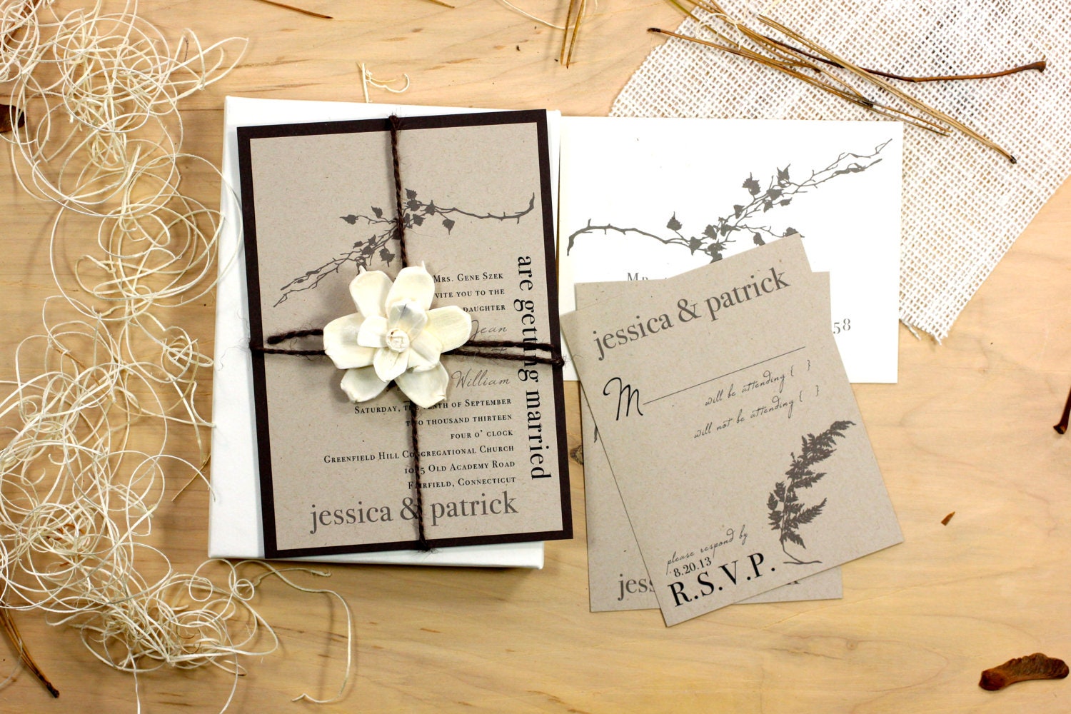 Ivory Romance - Rustic, Chic, & Elegant Boxed Wedding Invitation With Burlap, Flower - Purchase for a Sample