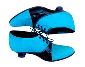 Black Patent Leather/Blue Suede Booties