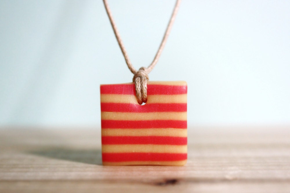Strawberry and Lemon Striped Polymer Clay Necklace