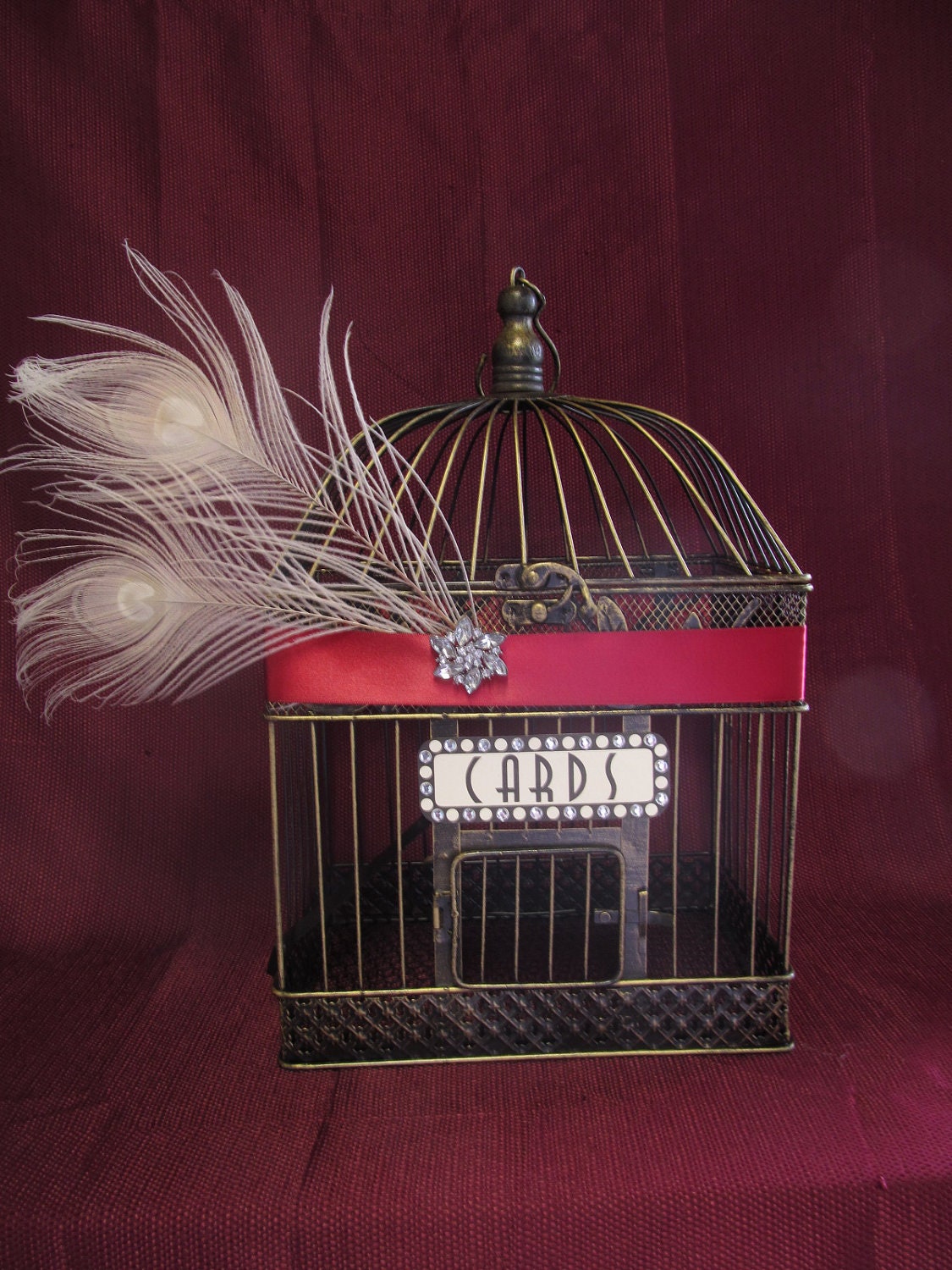 Wedding Card Box Bird Cage / Art Deco / Peacock Feathers / Bling / Birdcage Wedding Card Holder
