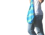 Large Purse. Striped Hobo Bag. Turquoise Blue and Lime Green Geometric Pattern. Gift under 30. bright bold fresh fashion