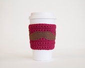 Red Mustache Cozy - Burgundy Cup Cozy - Brown Mustache Coffee Sleeve
