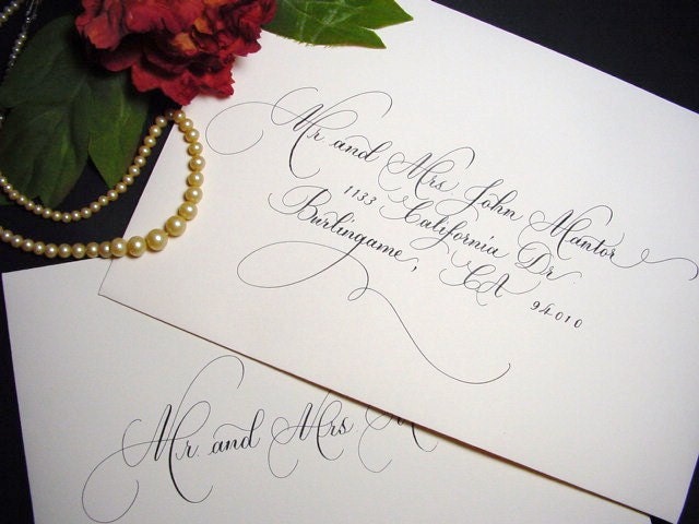 Wedding Envelope Address.  Calligraphy by Hand