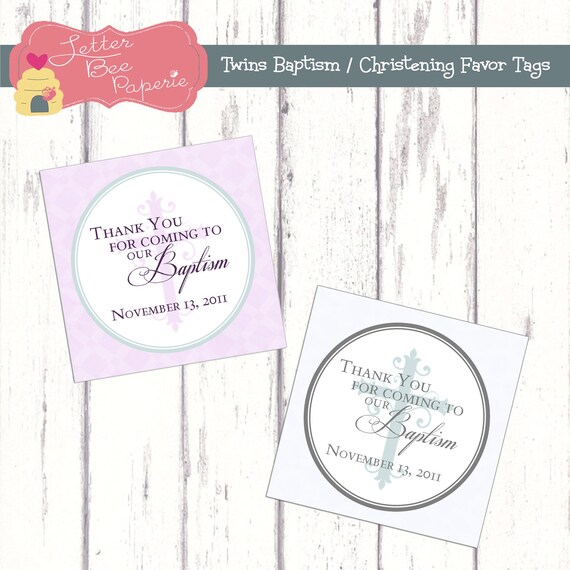 Baptism / Christening Thank You Favor Tags - 2x2 or 3x3 Size - Customize Your Colors - DIY Printable File Il_570xn