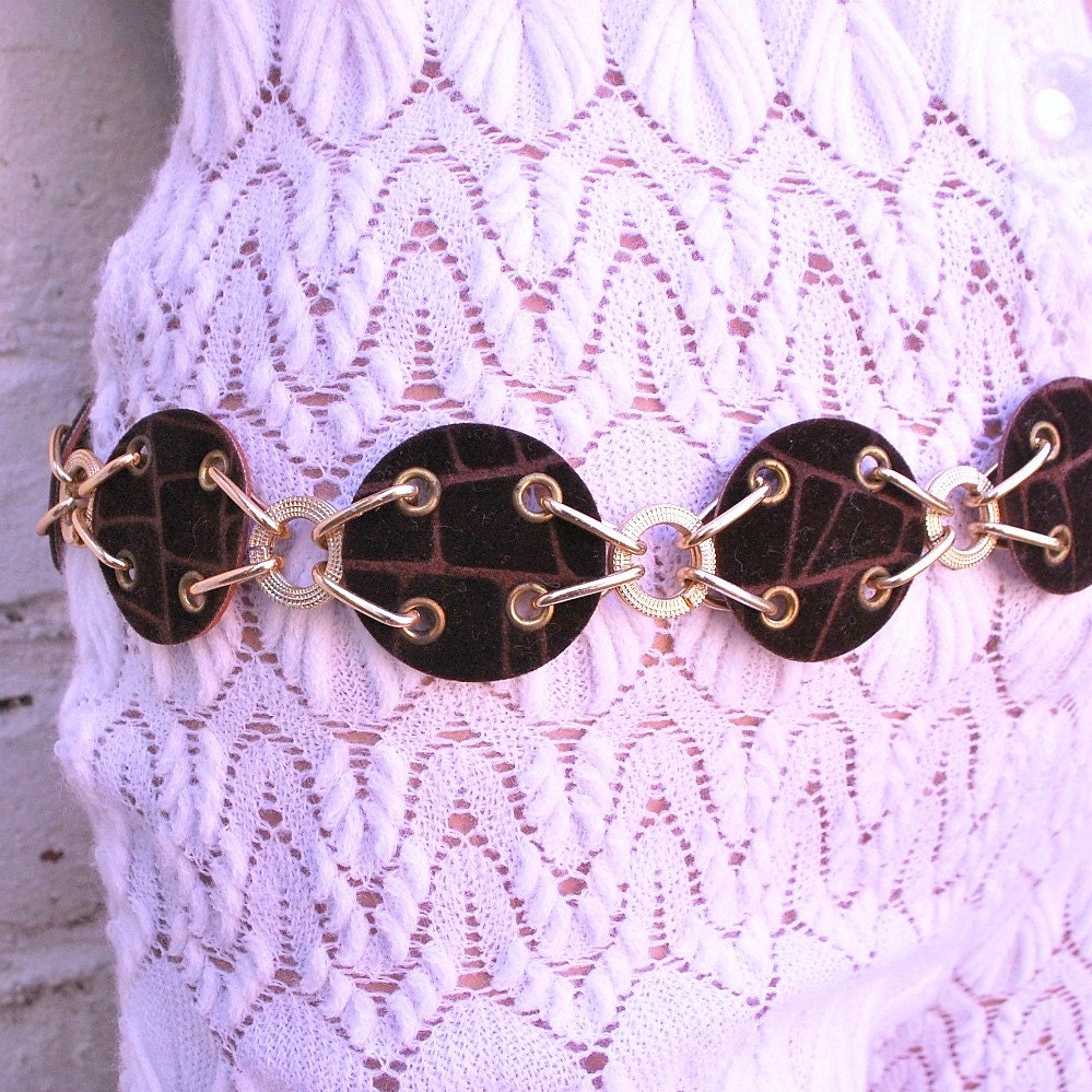 SALE - Vintage 60s Velvet Disc Gold Chain Belt NOS