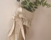 Burlap Christmas Stocking, single cotton ruffle, custom, personalized