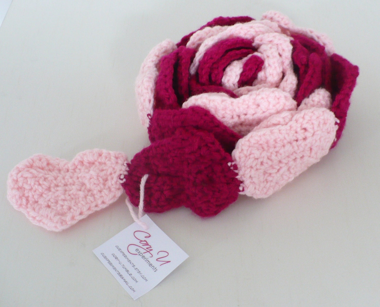 Love You Heart Scarf in Pink and Fuchsia