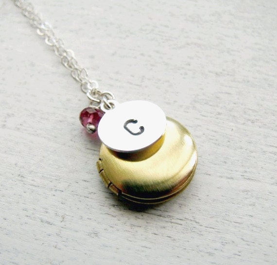Birthstone Locket Necklace - Personalized Initial Necklace - Bridesmaid Gift - Long Layering Locket - Mother's Necklace - Gift for Wife