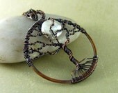 Tree Of Life Moon Pendant Wire Wrapped Pendant Necklace Copper Necklace Freshwater Pearl Wire Work