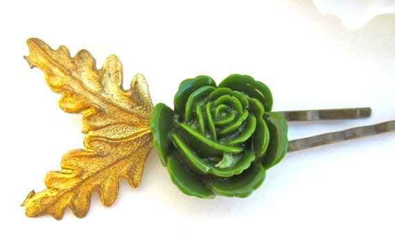 Bridal Gold Leaves Hairpins Green Hair Clips Handmade Wedding Accessories Woodland Flower Bobbies Hair Pieces