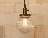 Lighting With Ribbed Glass Globe Shade and Reproduction Cotton Wire
