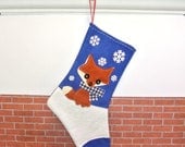 Fox Christmas Stocking in Sapphire Blue by Allenbrite Studio