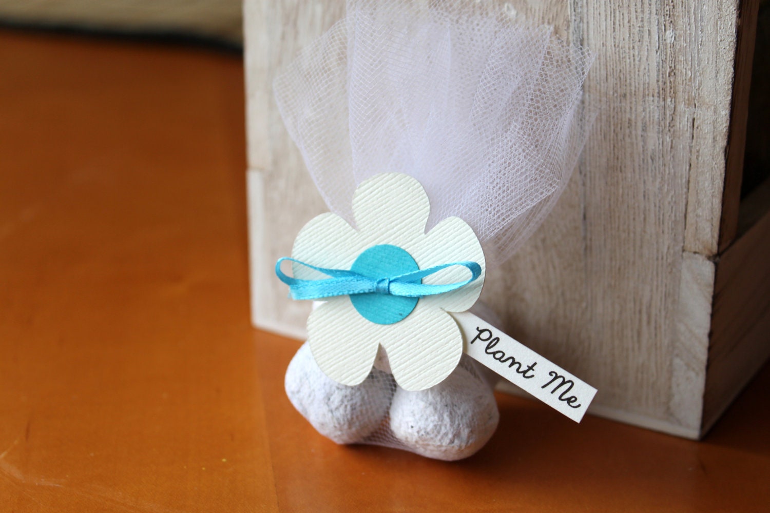 Eco friendly Plantable  Wedding or Party Favors - Seed Bombs with White and Turquoise Flower - unique table decor