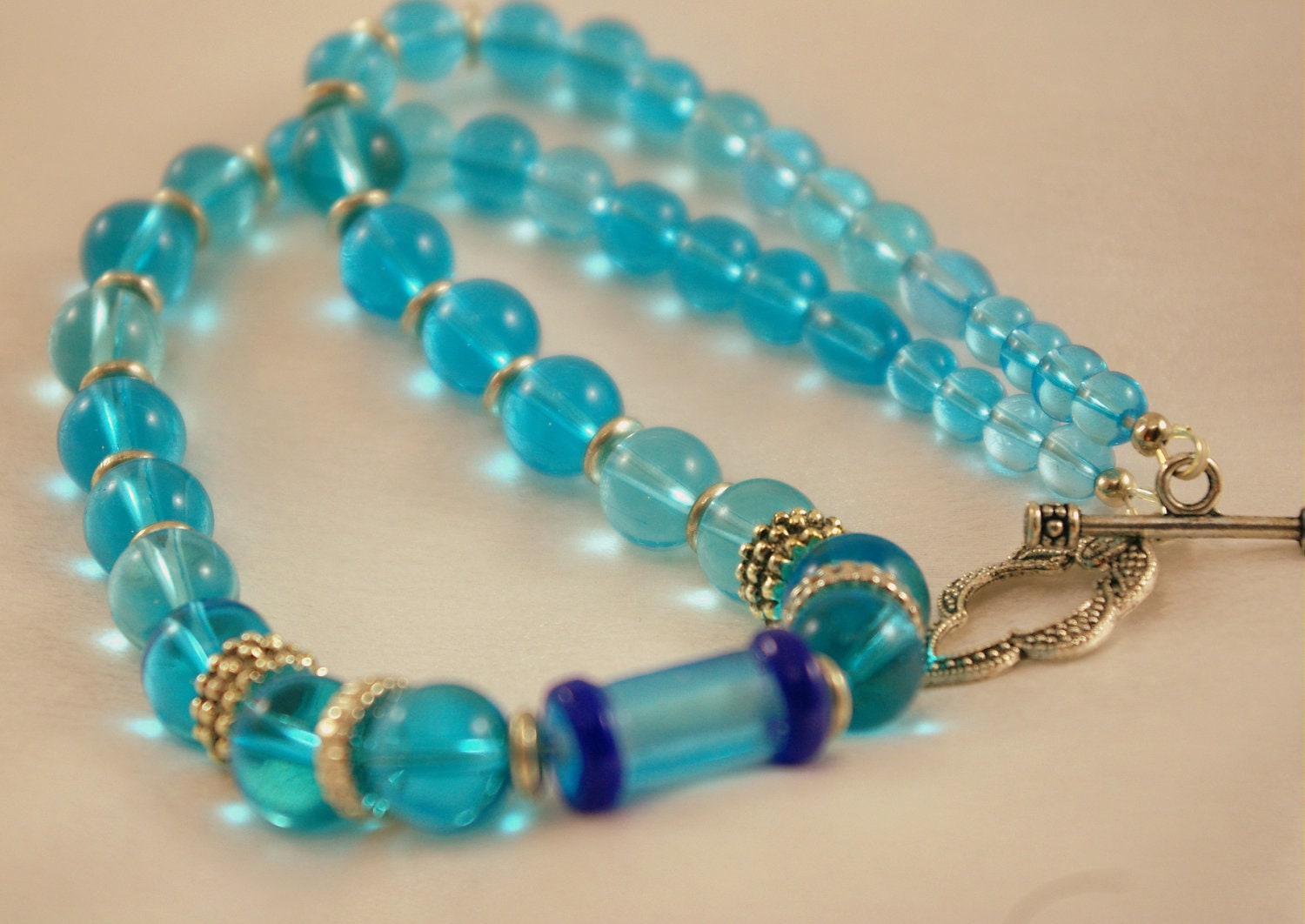 Sky Blue Necklace with Lampwork Focal.  Chic.  Artisan.