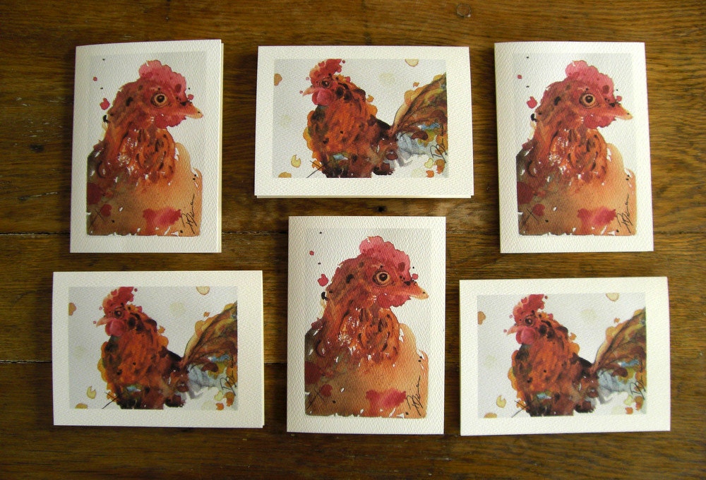 Rooster Greeting Cards, Rustic Country Roosters, Set of 6 Art Prints
