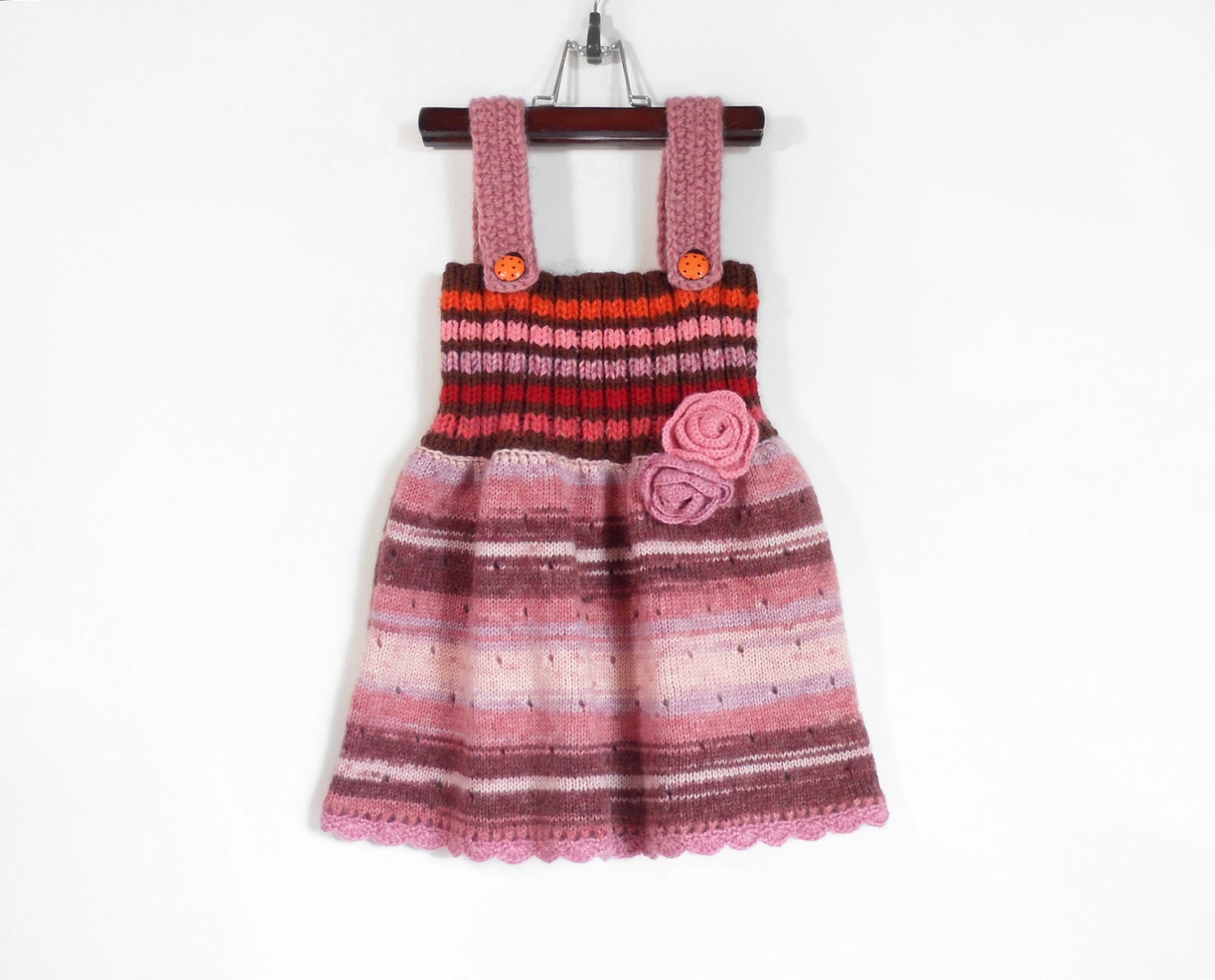 Knitted Girl Tunic Dress - Red Tones, 3 - 4 years