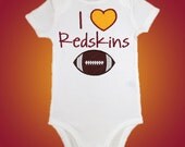 Onesie Bodysuit Baby Shirt - I Love Redskins Football Applique - Embroidered Short or Long Sleeved - Free Shipping