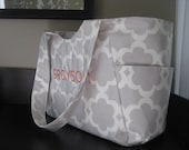 Carry All Diaper Bag with Zip Top and Embroidery- Taza Neutral and Sunspots Tangerine
