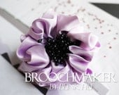 90mm satin  fabric flower flowers gift summer Hat belt flowers corsage brooch pins Violet Light Purple wiht Black core