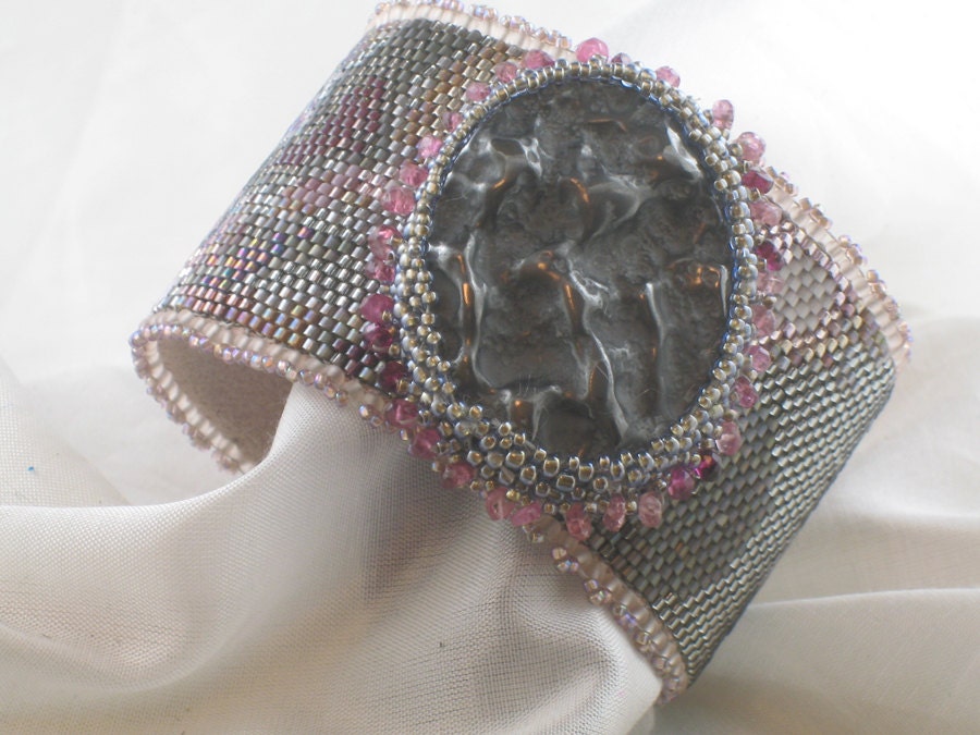 EBWC Bead Embroidery Bracelet Cuff "Metallic Moonscape" Lunar Obsession September 2012 Challenge - barbaraellis