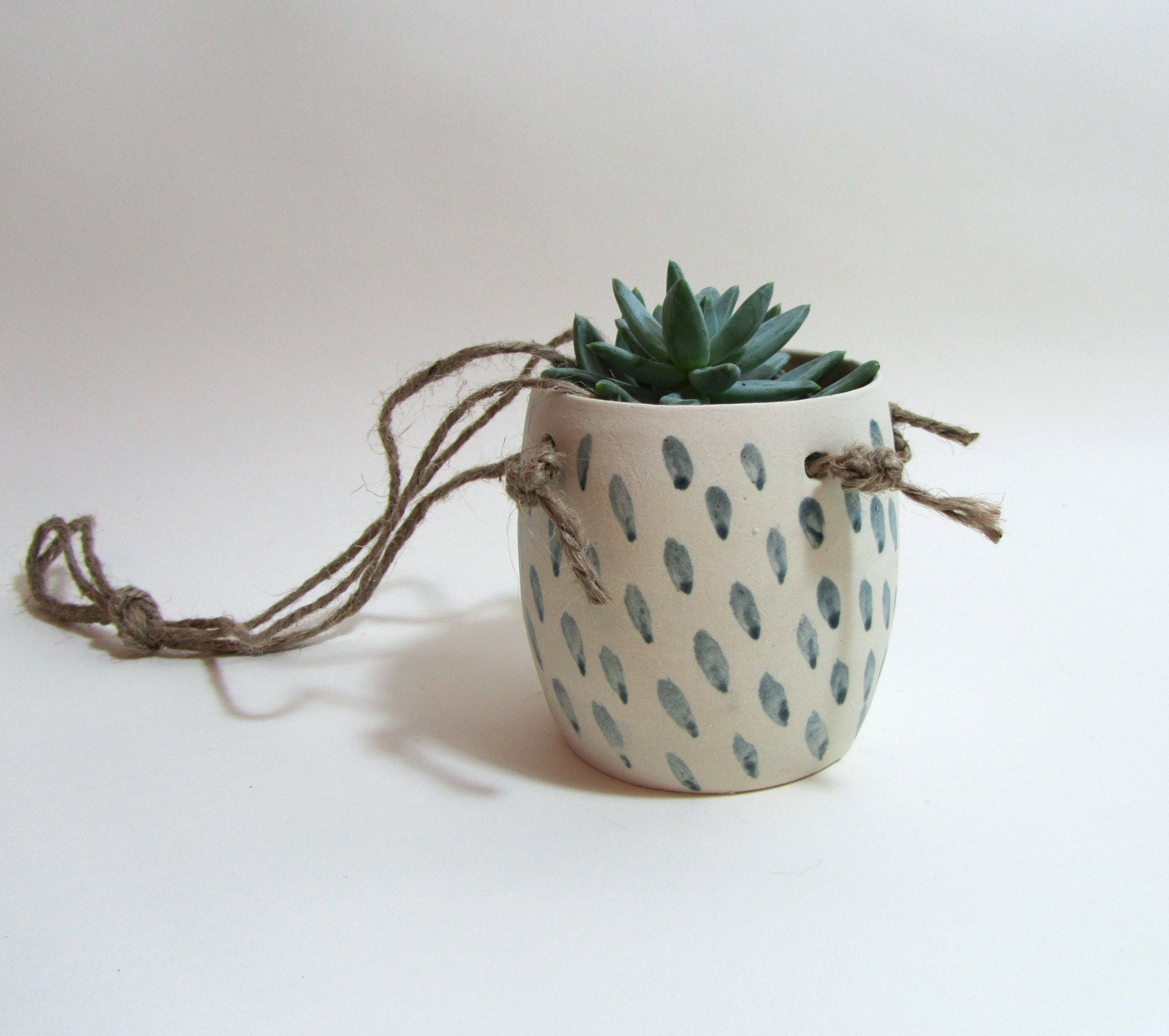 Hanging little cactus planter, unglazed with black dashes