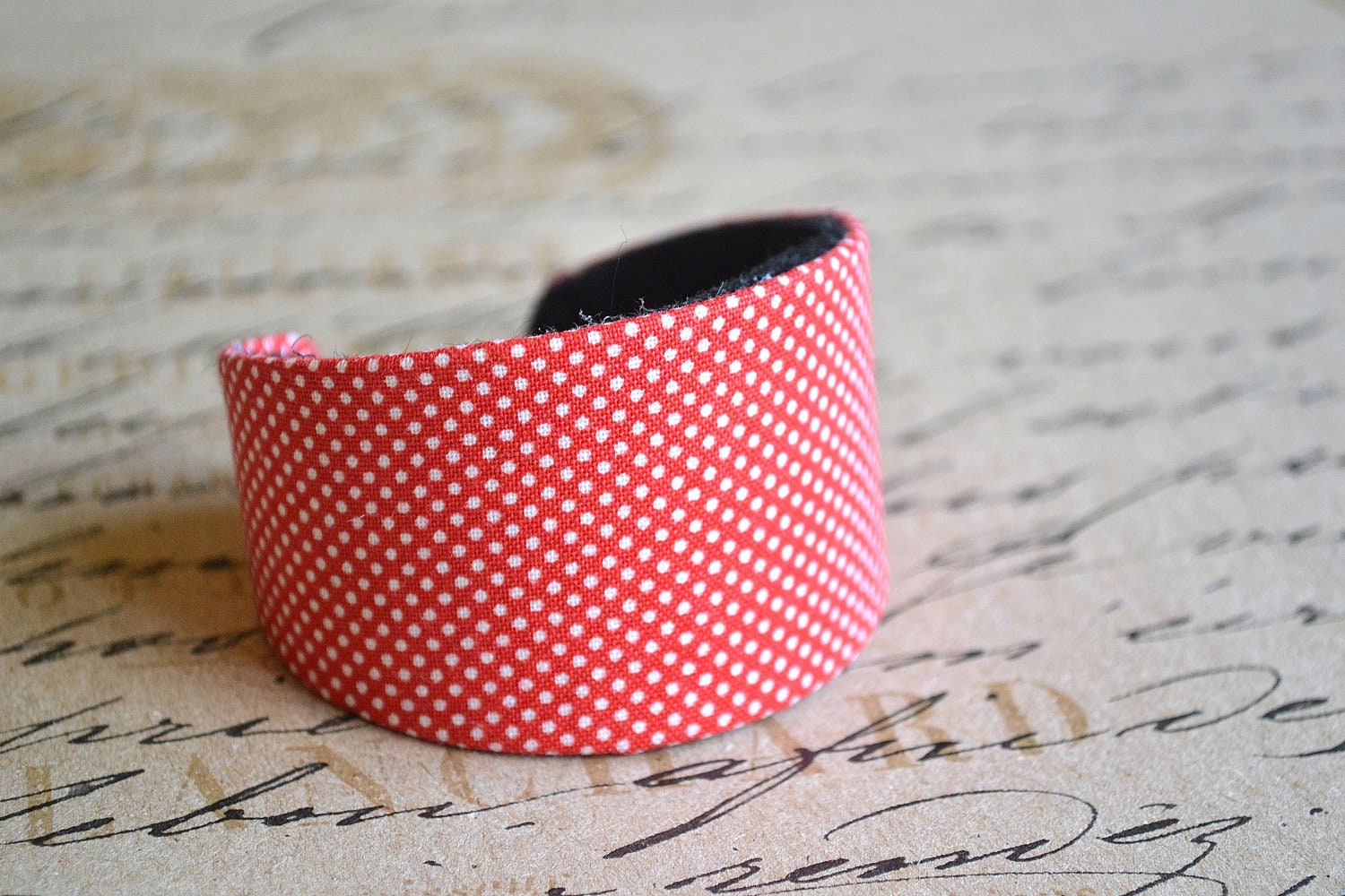 red cuff with white polka dots - cotton covered customizable cuff