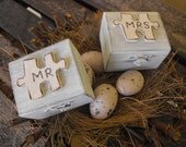We Fit Like A Puzzle Mr & Mrs Ring Bearer Boxes  Pick Your Colors  Antique Vintage Inspired Cottage Chic  Alternative Ring Pillow