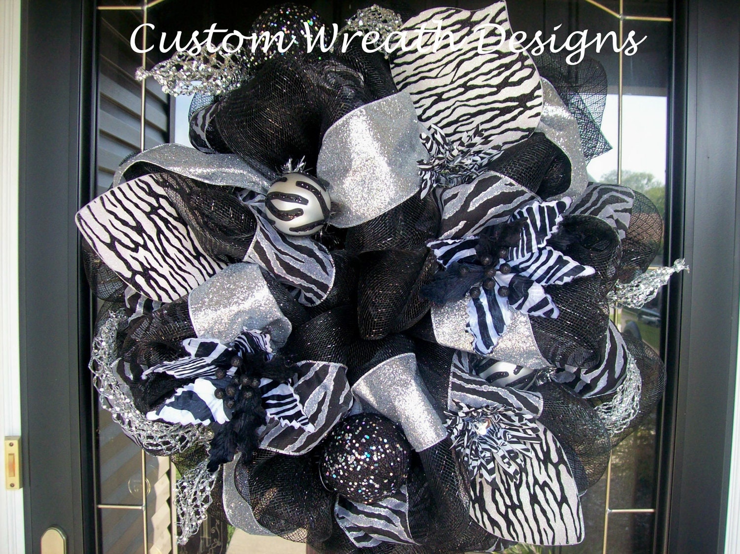 Black and Silver Zebra Wreath
