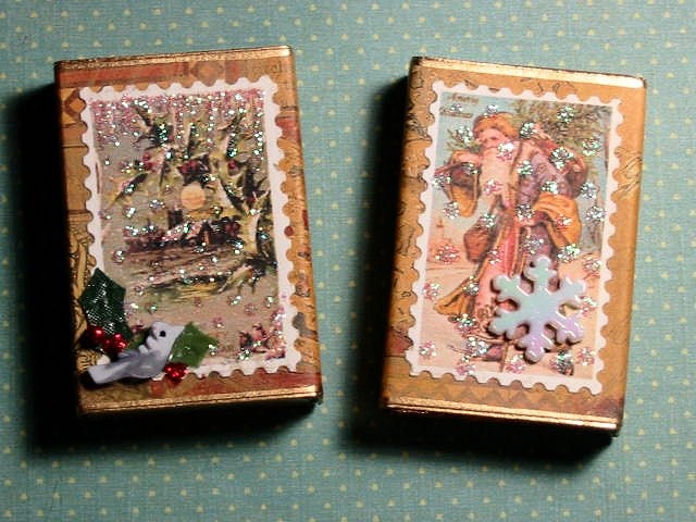 Altered Matchbox Gift Boxes - Winter Scenes on Gold