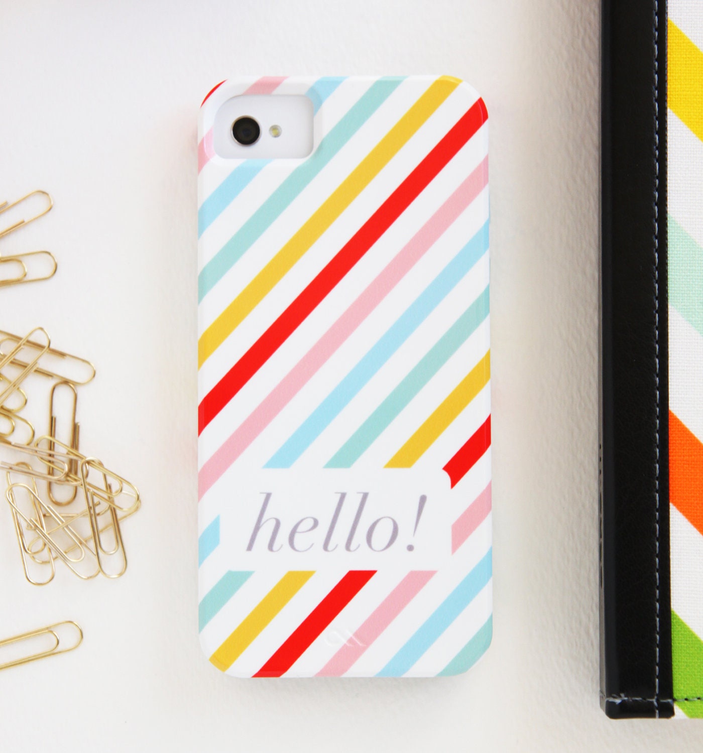 Personalized iPhone 5 or 4 Case - Multicolor Neapolitan Stripe