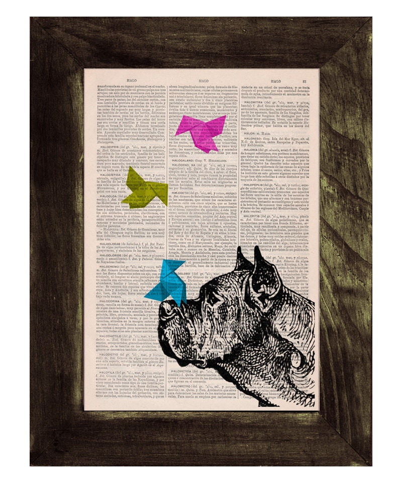 Funny pet print Origami Great French Mastiff- Vintage collage print on upcycled dictionary book - home decor wall art