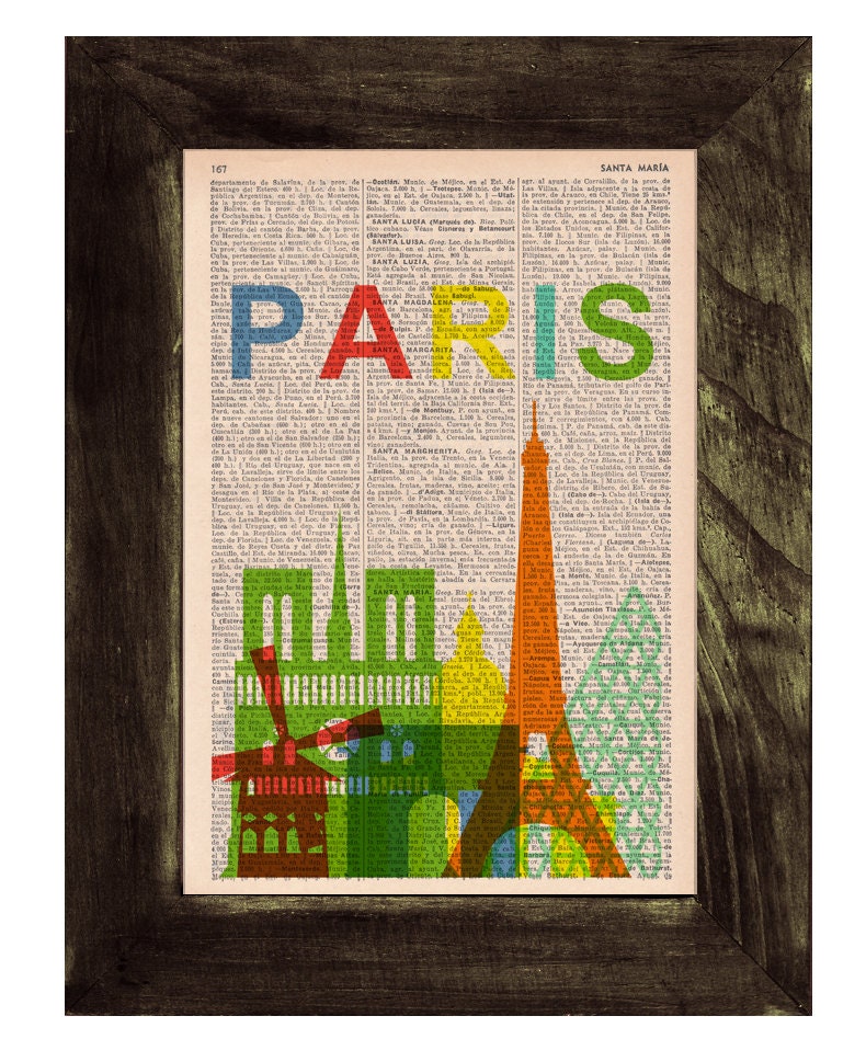 Paris skyline print art -Vintage Book Print - Paris Skyline Print on Vintage Book art