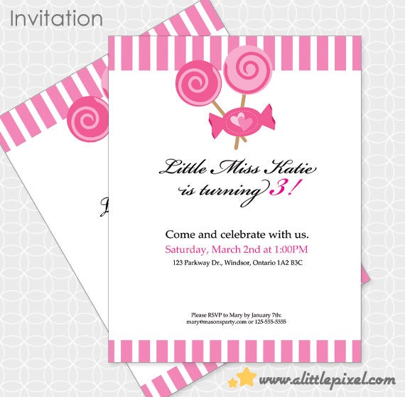 Pink Candy Party Invitation - Personalized Printable Il_570xn