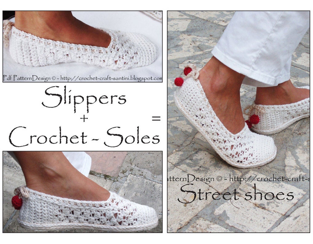 2in1-Pattern for Tailored CROCHET-Soles and basic Whithe Lace Toms/Slippers - Instant Download