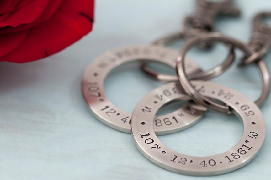 His and Hers Personalized Key Chains -  (2) Personalized GPS Key Chains -  Couples Gifts. Friendship Gifts