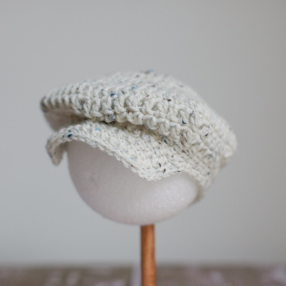 Newsboy Cap - Off white with Blue and Gray Specks