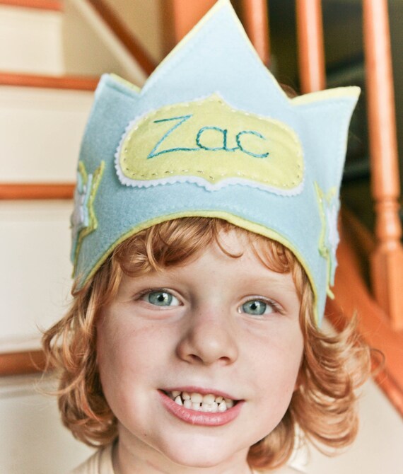 Felt Birthday Party Crown, Personalized with Blue Yellow Stars, for Prince or Princess, Halloween Accessory Il_570xn