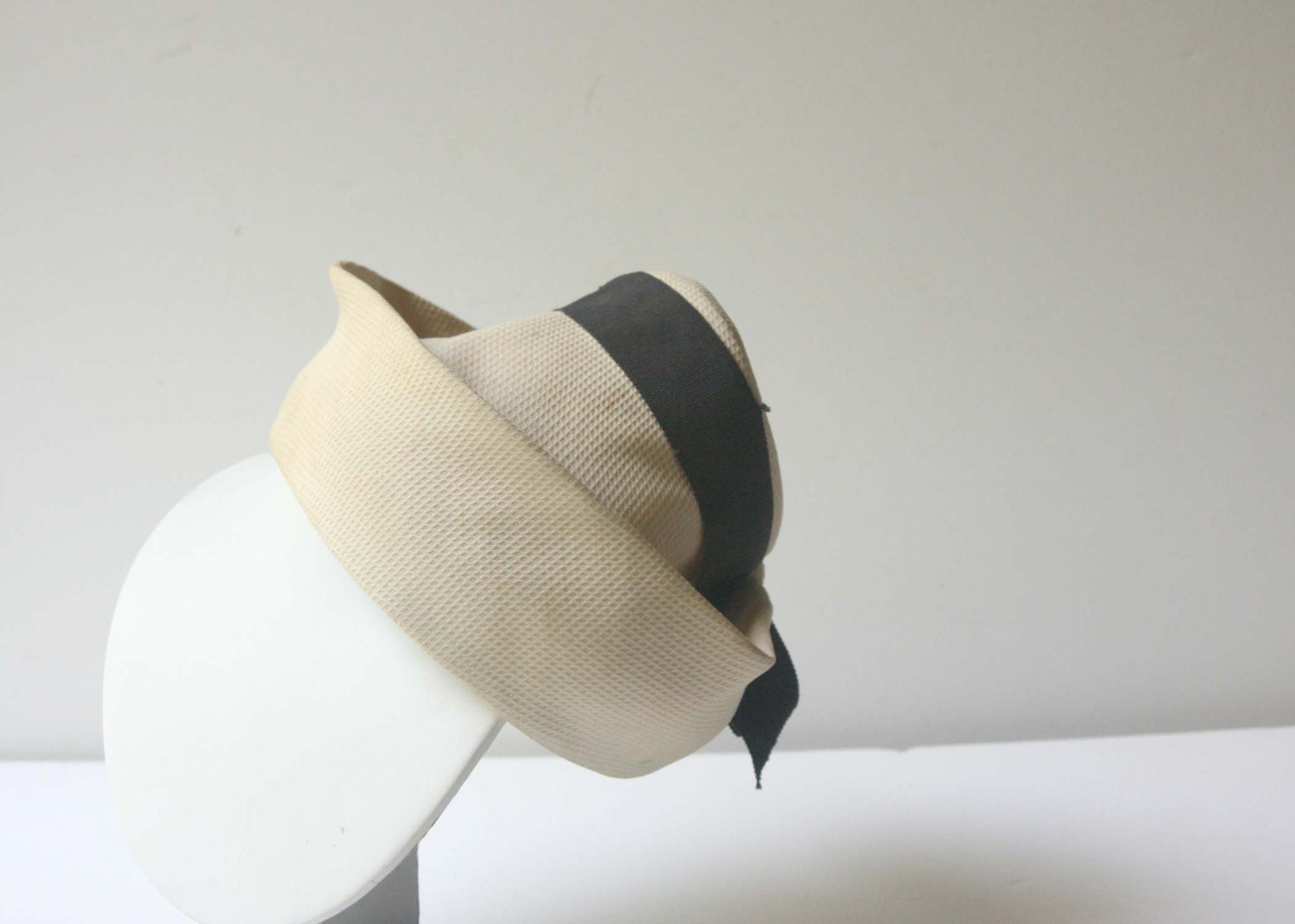 Off White Sailor Hat With a Chocolate Brown Ribbon