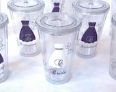 Bride and Bridesmaids Tumblers, 9 wedding party acrylic glasses with lid and straw, flower girl juice cups